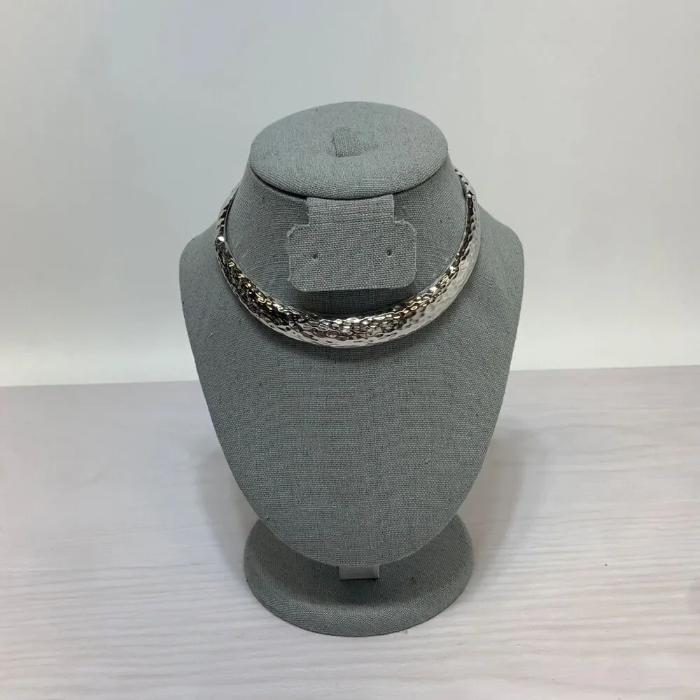Napier Retro Hammered Silver Tone Choker Necklace Statement Bib